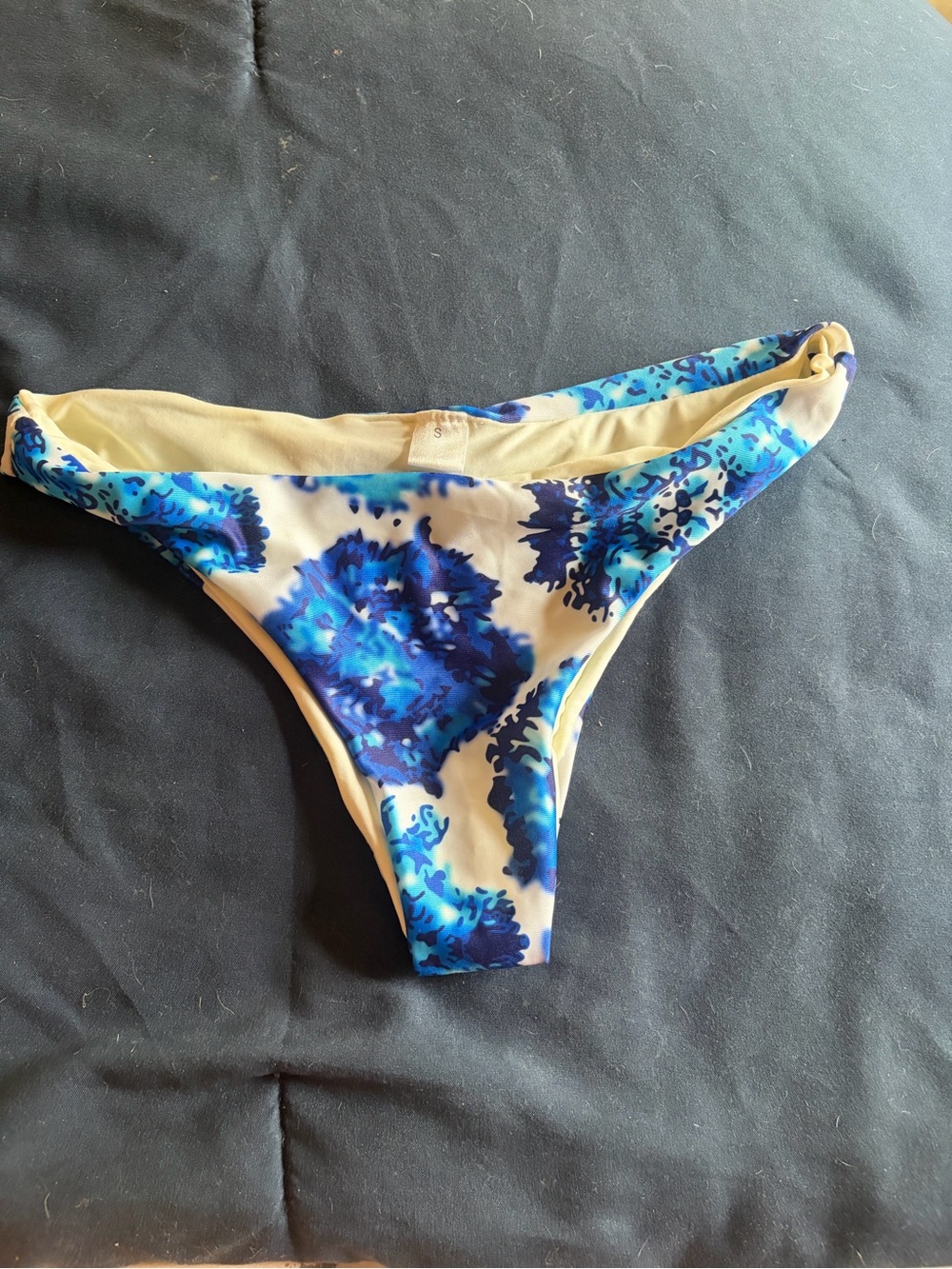 Blue Floral Print Bikini Bottom - Unbranded